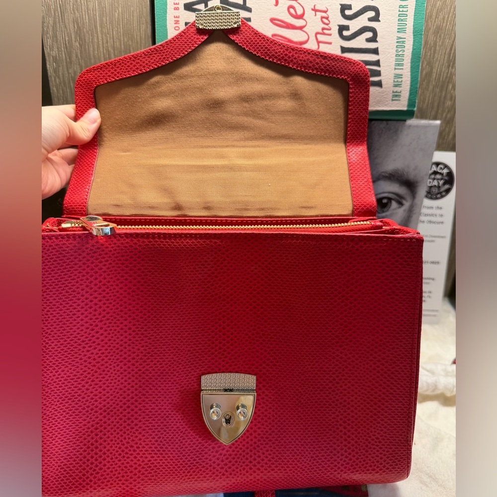 Aspinal of London Coral Red Leather Clutch with Gold-Tone Lock - Picture 10 of 16